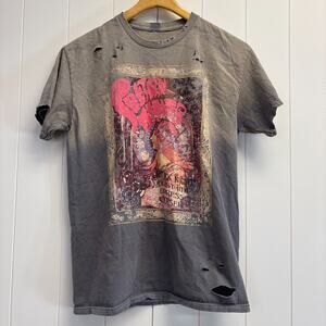 Poetry Nights Open Mic NIght Womens Grunge Destroyed Graphic Tee Size‎ M Edgy
